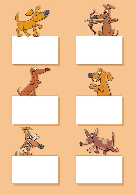 Cartoon-hunde und welpen mit karten-design-set