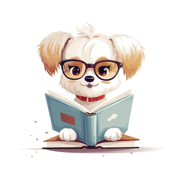 Cartoon-hundefigur, die ein buch liest