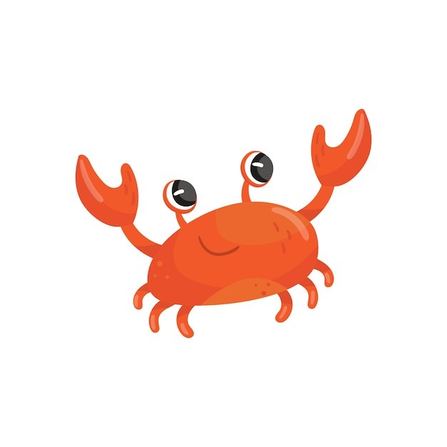 Cartoon-Illustration der roten lächelnden Krabbe Lustiges Meerestier mit großen Krallen Entzückende Meereslebewesen Buntes flaches Vektordesign für Karte oder Kinderbuch
