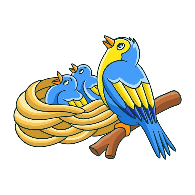 Cartoon-illustration der vogel ist im nest