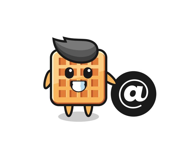 Cartoon-illustration der waffel, die neben dem at-symbol steht, süßes design