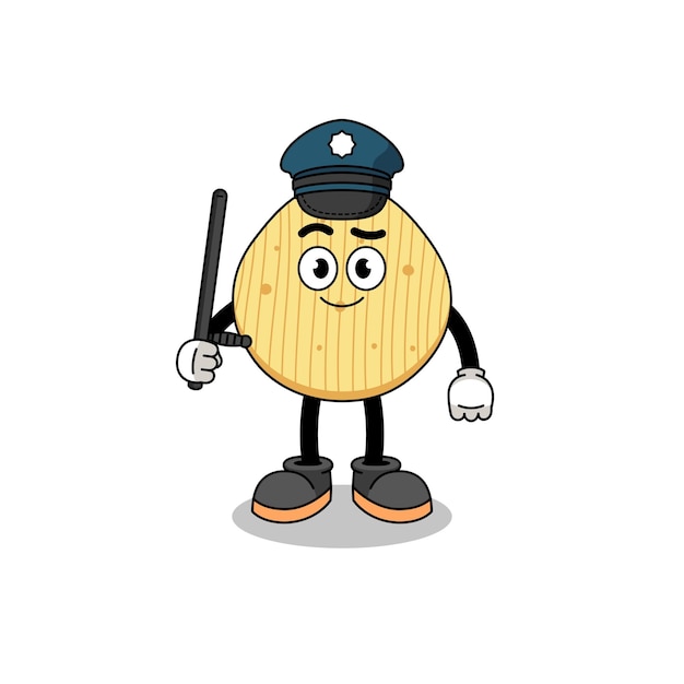 Vektor cartoon-illustration des charakterdesigns der kartoffelchip-polizei