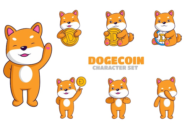 Cartoon-illustration des dogecoin-zeichensatzes