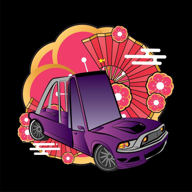 Vektor cartoon-illustration design für sukajan ist gemein japan traditionelles tuch oder t-shirt mit digitaler