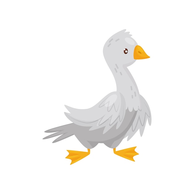 Cartoon-illustration einer erwachsenen gans bauernhofvogel mit weißen federn, orangefarbenem schnabel und beinen haustier geflügelzucht tierthema farbiges vektor-ikon flaches design isoliert auf weißem hintergrund