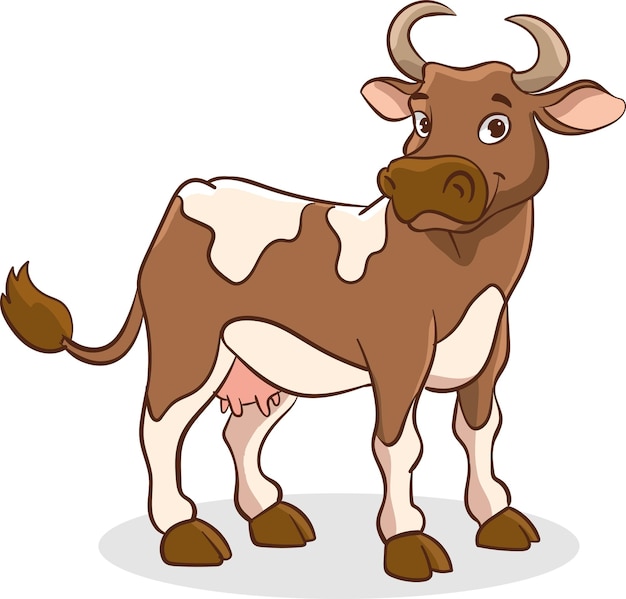Vektor cartoon-illustration einer kuh, die isoliert auf weißem hintergrund steht