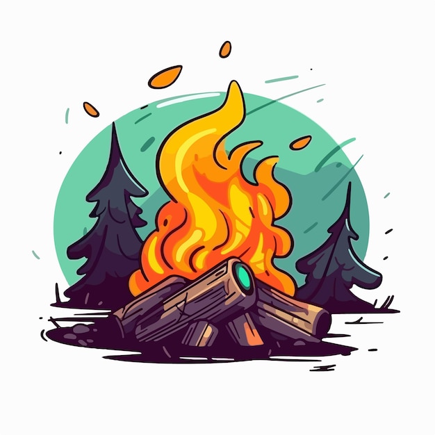 Cartoon-Illustration eines Lagerfeuers mit einem Feuer im Wald