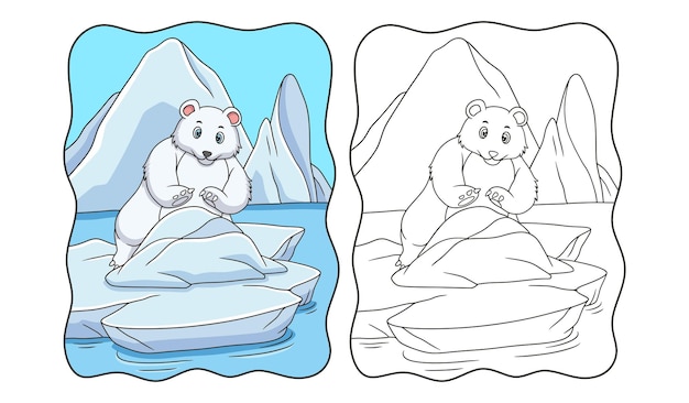 Cartoon-illustration eisbär versucht, ein kaputtes eisbergbuch oder eine seite für kinder zu reparieren