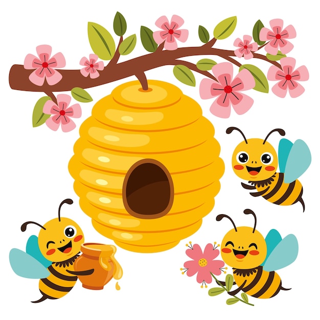 Cartoon-illustration von niedlichen bienen