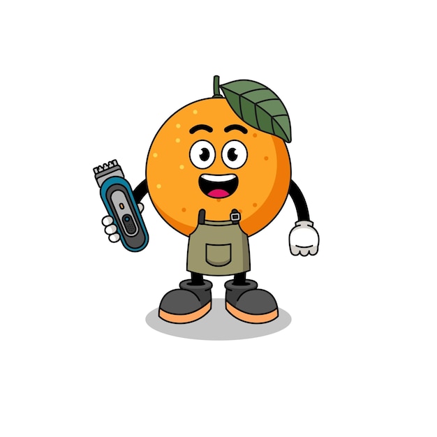 Cartoon-illustration von orangenfrüchten als charakterdesign eines friseurs