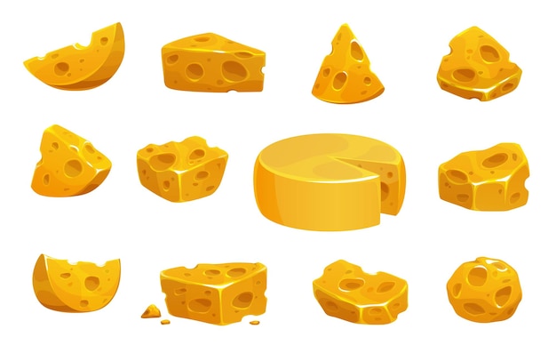 Vektor cartoon isoliert gelber käse cheddar maasdam