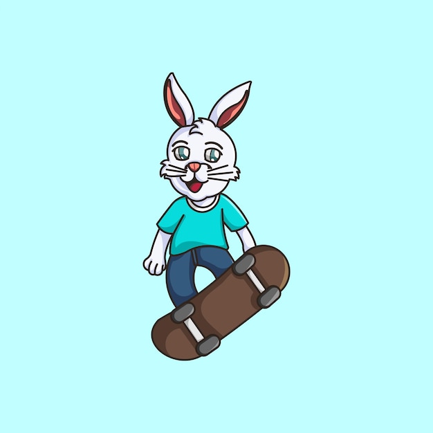 Cartoon-kaninchen, das skateboard-illustration spielt