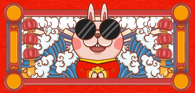 Cartoon-kaninchen-jahr chinesisches neujahr illustrationsmaterialien