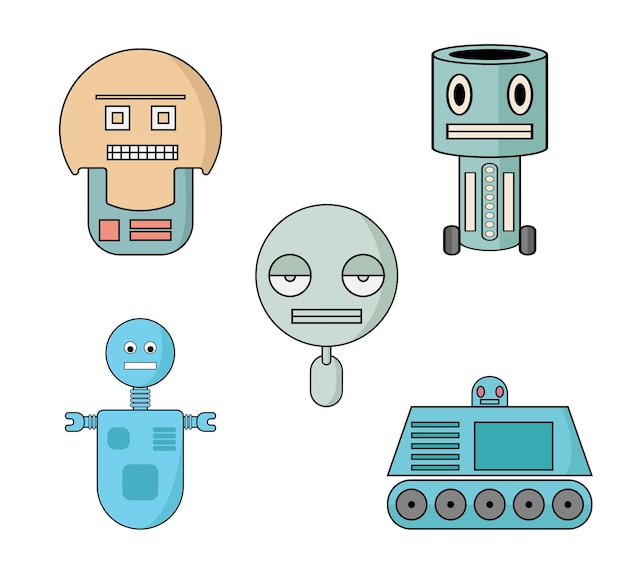 Cartoon kindisch roboter flach symbol freundlich android zukunft