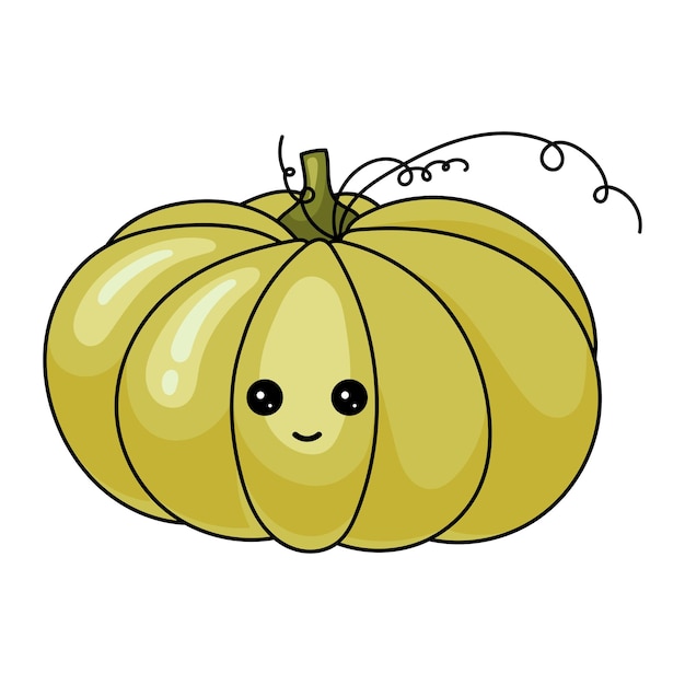 Cartoon-Kürbis mit kawaii Gesicht auf weißem Hintergrund Buntes, freundliches Kürbisgemüse