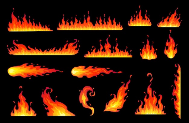 Cartoon lagerfeuer kamin isoliert feuer flamme set