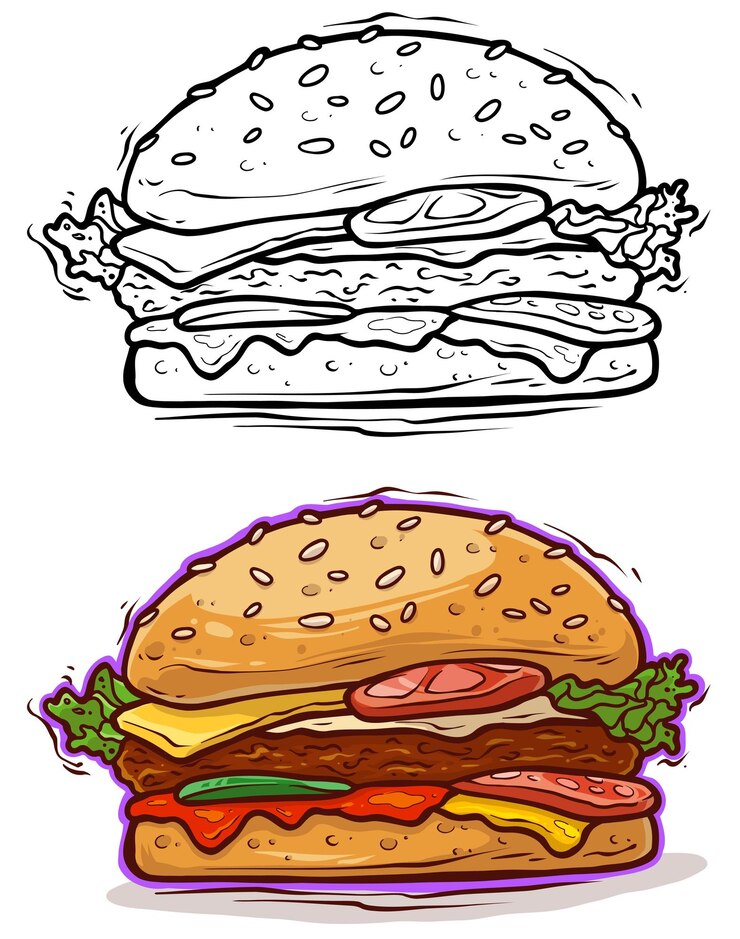 Cartoon leckerer großer Hamburger mit Käse und Tomate