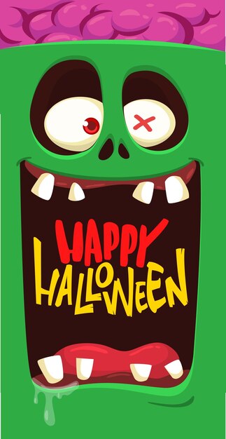 Cartoon lustige grüne zombie-charakter-design mit gruseligem gesichtsausdruck halloween-vektorillustration isoliert auf weiß party-plakat-paketdesign