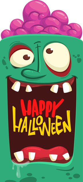 Cartoon lustige grüne zombie-charakter-design mit gruseligem gesichtsausdruck halloween-vektorillustration isoliert auf weiß party-plakat-paketdesign