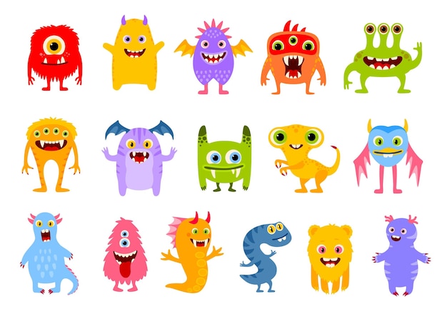 Cartoon lustige Monsterfiguren süße Persönlichkeiten