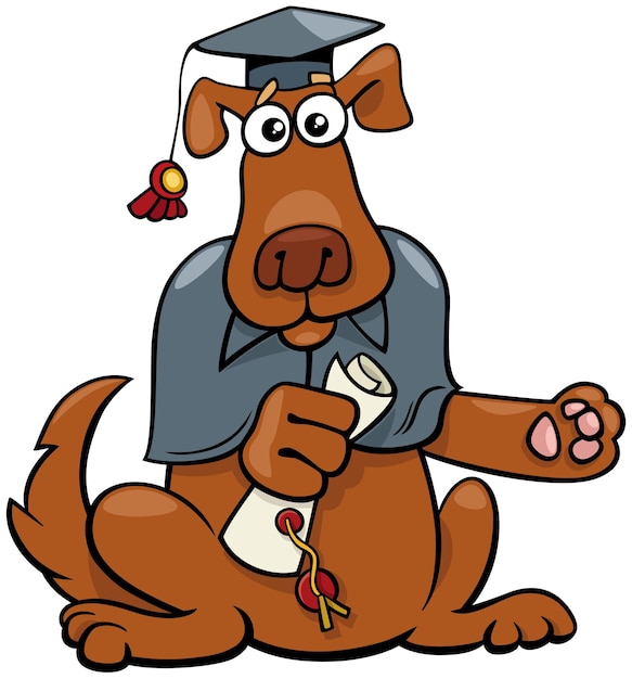 Vektor cartoon lustiger graduierter hund tiercharakter in toga