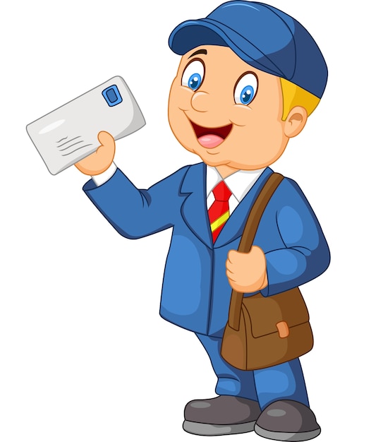 Cartoon mail carrier mit tasche und brief