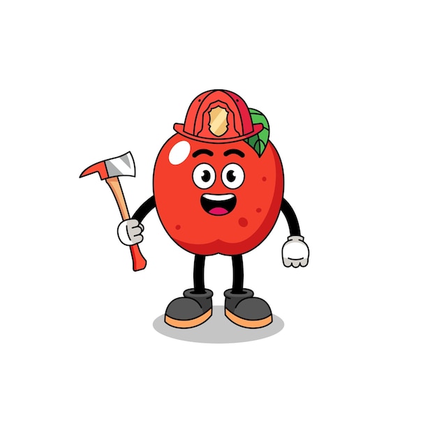 Cartoon-maskottchen von apple-feuerwehrmann-charakterdesign