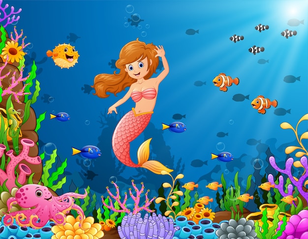 Cartoon meerjungfrau unterwasser