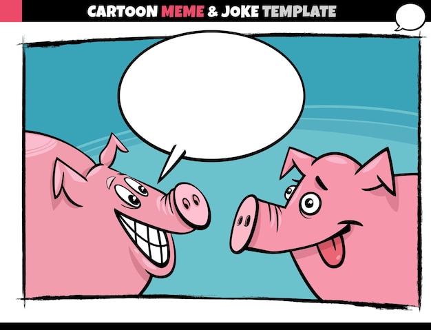 Cartoon-meme-vorlage mit sprechblase und comic-schweinen