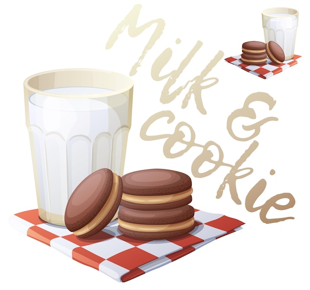 Cartoon-Milch- und Keks-Symbol isoliert auf weißem Hintergrund Lebensmittelvektor-Illustration Weihnachten.