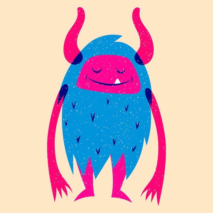 Vektor cartoon-monster-design für druckaufkleber, partydekoration, logo, emblem, zeitschriftendrucke