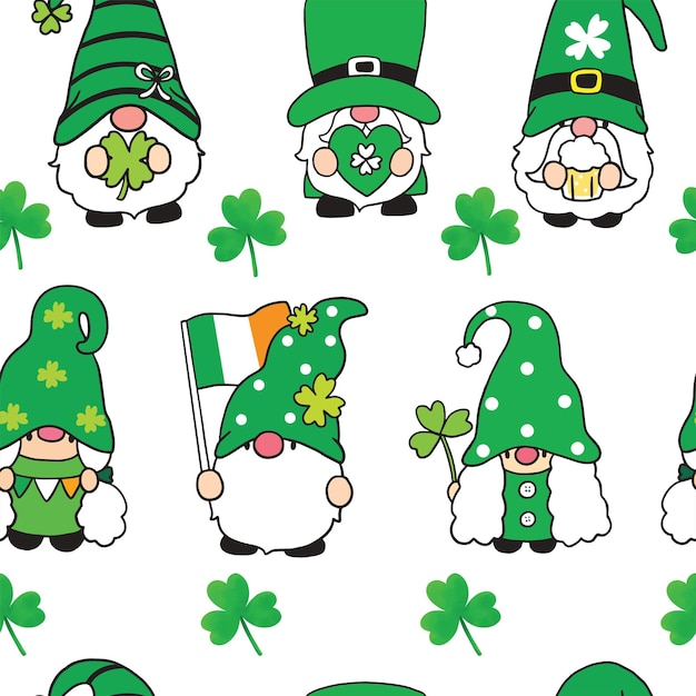 Cartoon niedlich st. patrick's day gnome charakter nahtloses muster.