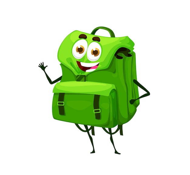 Cartoon niedlicher grüner schulranzen-charakter-rucksack