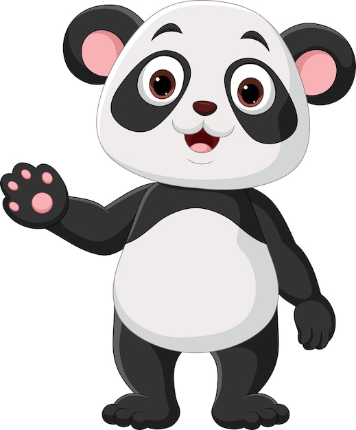 Cartoon niedlicher kleiner Panda winkt mit der Hand