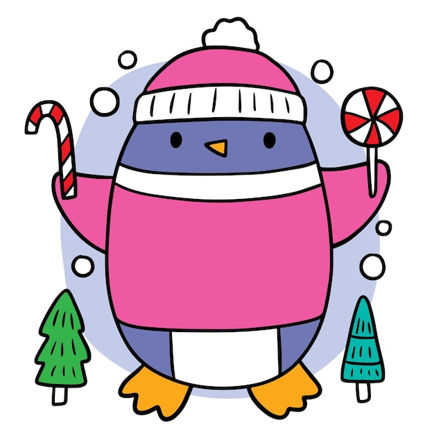 Cartoon niedlicher winterlicher lustiger pinguin-charakter