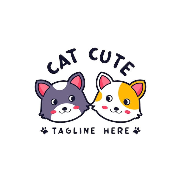 Cartoon niedliches katzenpaar-logo-design