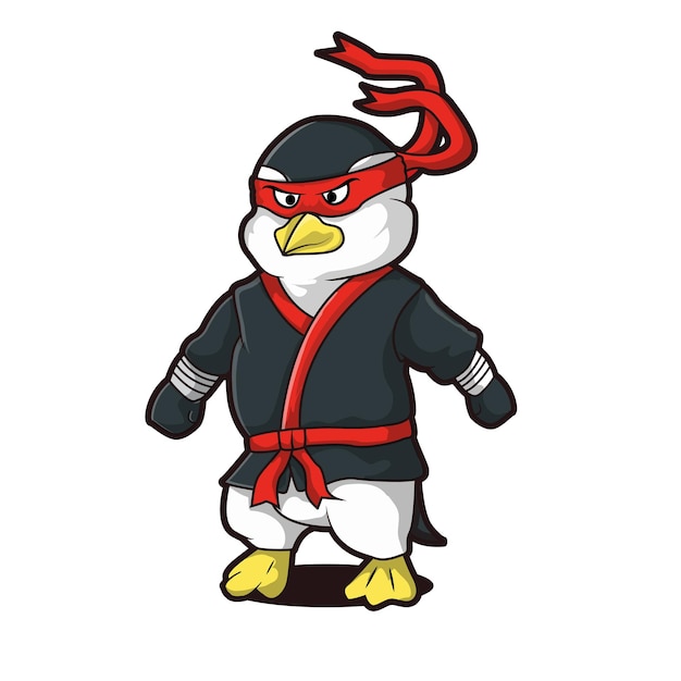 Cartoon ninja pinguin maskottchen illustration