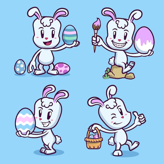Cartoon-osterhase-kaninchen-set