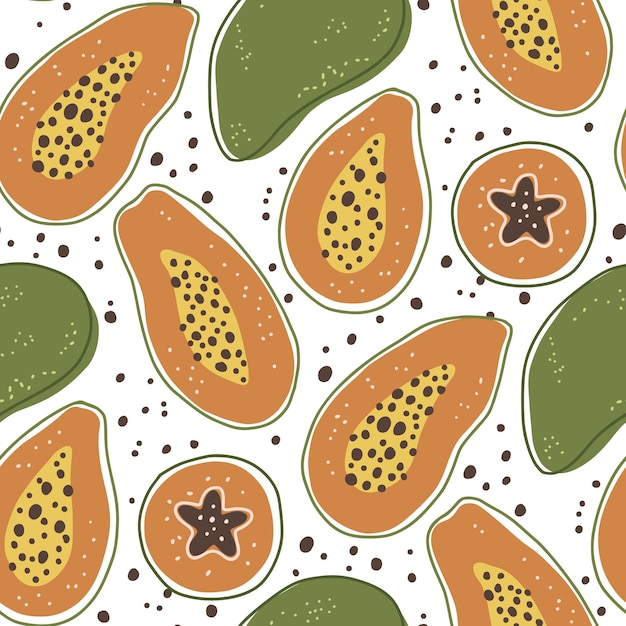 Cartoon papaya sommer obst musterdesign hintergrund