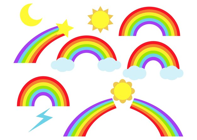 Cartoon regenbogenfarbener Schwanz Satz von handgezeichneten farbigen Schleifenvektorillustrationen