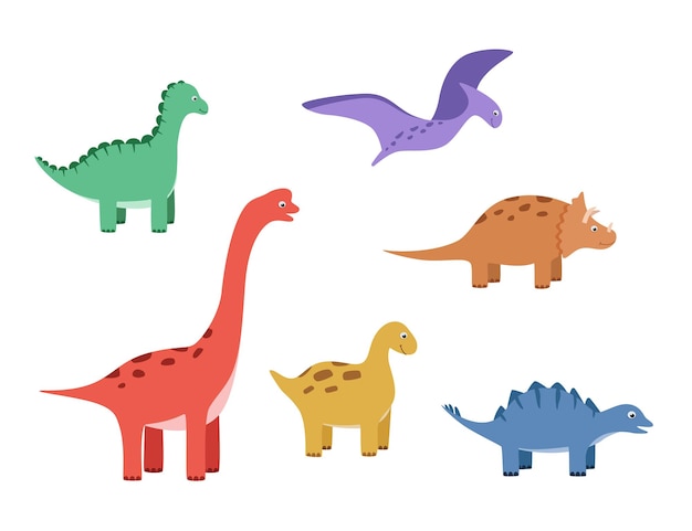 Cartoon-Reihe von lustigen Dinosauriern Vektorillustration von niedlichen Dinosaurierfiguren