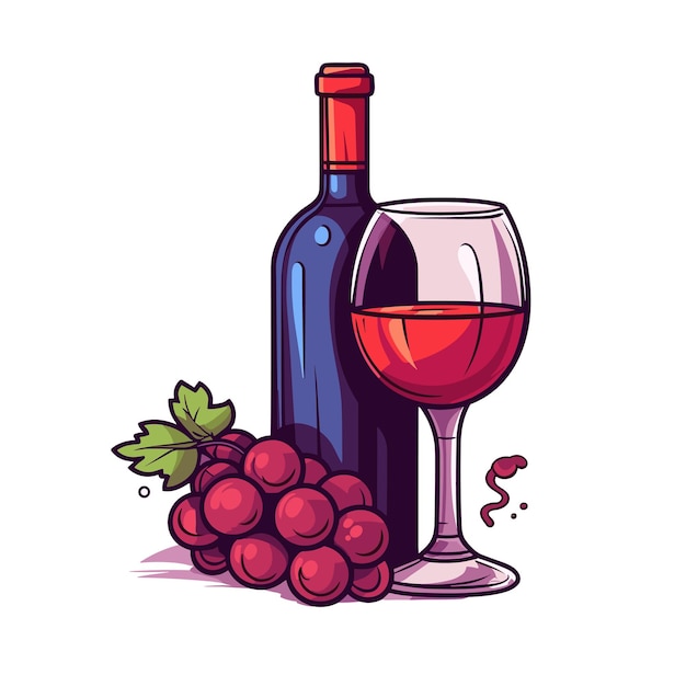 Cartoon-rotwein, hd-kontur, flache farbe