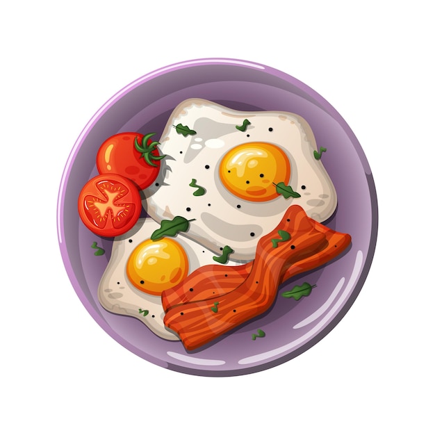 Cartoon-Rührei mit Speck und Tomaten