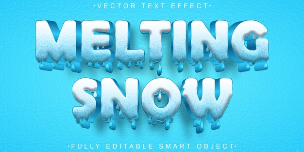 Cartoon-schmelzender Schnee-Vektor, vollständig editierbarer Texteffekt für intelligente Objekte