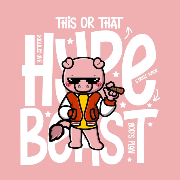 Cartoon schwein hypebeast t-shirt design