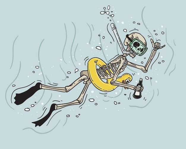 Cartoon-Skelett springt aus dem Wasser Sommerstimmung