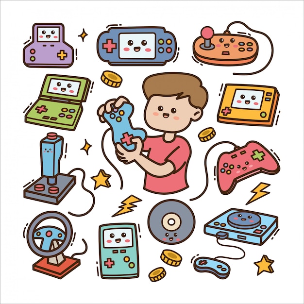 Cartoon-spieler mit videospiel-player