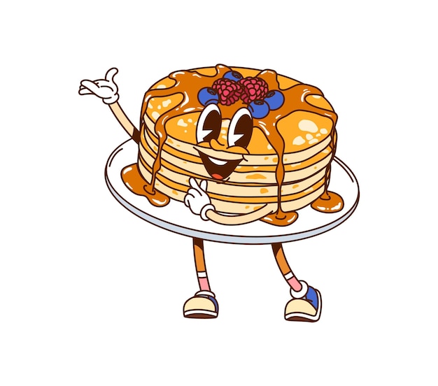 Cartoon-Stapel von Pfannkuchen mit Sirup-Charakter