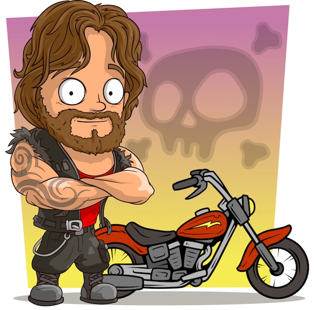 Vektor cartoon starker biker mit rotem motorrad