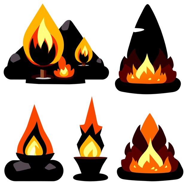 Cartoon-stil set von spiel camp fire sprites für animationsspiel